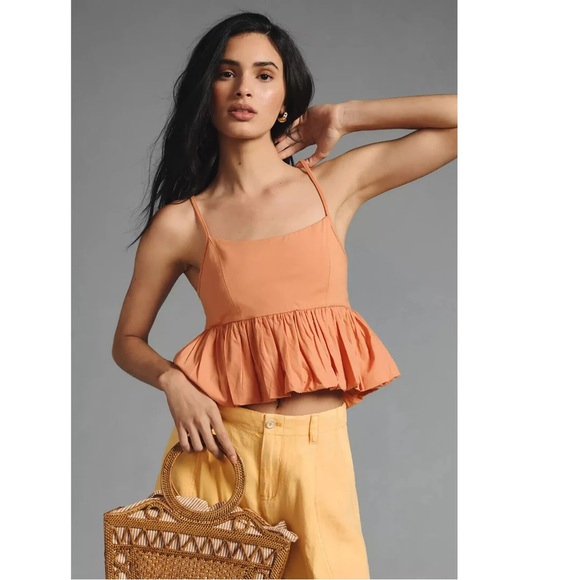 Maeve Anthropologie Ruffled Bubble-Hem Cropped Cami  Tank Top - Picture 1 of 7